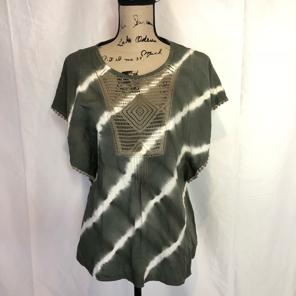 Knox Rose sz xs boho top green tie dye dolman slv - Picture 2 of 8
